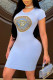 Sky Blue Fashion Casual Print Basic O Neck Short Sleeve Dress