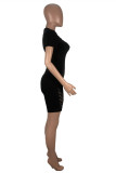 Brown Fashion Sexy Solid Hollowed Out O Neck Short Sleeve Skinny Romper