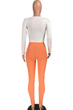Light orange Fashion Casual Adult Solid Patchwork U Neck Long Sleeve Regular Sleeve Regular Two Pieces