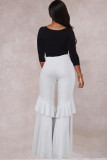 White Polyester Elastic Fly Mid Sequin Solid Loose Pants