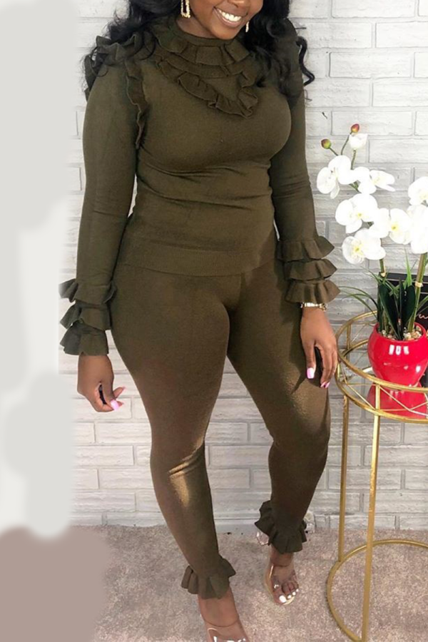 Black Green Casual Solid Patchwork Long Sleeve Two Pieces