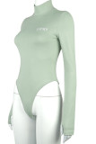 Green Celebrities Print Patchwork O Neck Mid Waist Tops