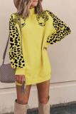 Yellow Turtleneck Solid Animal Prints Patchwork Polyester Pure Long Sleeve Sweats & Hoodies