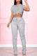 Grey Work Daily Solid O Neck Short Sleeve Two Pieces