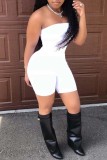 White Sexy Casual Solid Backless Strapless Sleeveless Skinny Romper