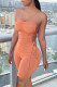 Orange Fashion Sexy Solid Backless Strap Design Strapless Skinny Romper