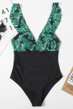 Red Sexy Solid Split Joint Flounce Swimwears