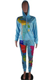 Blue Sexy Polyester Print Pocket Hooded Collar Long Sleeve Regular Sleeve Regular Two Pieces