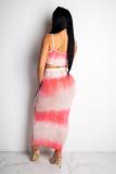 Pink Polyester Fashion Sexy Patchwork Print Regular Two-Piece Dress