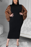 Black Sexy Solid Split Joint O Neck Wrapped Skirt Plus Size