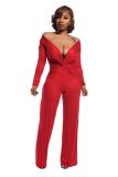 Black Fashion Light Sexy Patchwork Solid Long Sleeve V Neck Jumpsuits