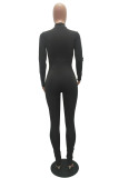 Black Fashion Casual Solid Polyester Long Sleeve Turndown Collar Jumpsuits