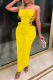 Yellow Sexy Solid Hollowed Out Strapless Pencil Skirt Dresses