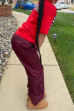 Red Street Print Letter O Neck Tops