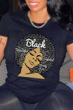 Black Fashion Casual Print Basic O Neck T-Shirts