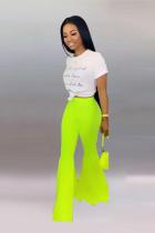 Fluorescent green Polyester Elastic Fly High Asymmetrical Draped Solid Boot Cut Pants Pants