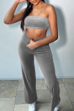 Blue Sexy Casual Solid Backless Strapless Sleeveless Two Pieces