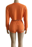 Orange Polyester Fashion Casual adult Ma'am Solid Hole Two Piece Suits pencil Long Sleeve Two Pieces