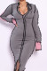 Grey Fashion Sexy Solid Patchwork V Neck Long Sleeve Dresses