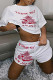 White Fashion Casual Print Basic O Neck Short Sleeve Two Pieces