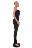 Black Fashion Sexy Patchwork Solid Split Polyester Sleeveless Slip Jumpsuits