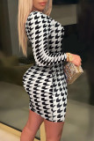 Black Sexy Plaid Patchwork Wrapped Skirt Dresses