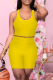 Yellow Sexy Solid Split Joint O Neck Sleeveless Two Pieces