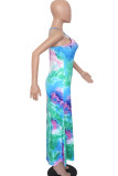 multicolor Casual Lightly cooked Sleeveless Slip Step Skirt Ankle-Length Print Tie and dye Dresses