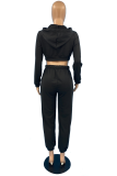 Blue Sportswear Print Letter Hooded Collar Long Sleeve Two Pieces