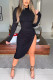 Black Fashion Sexy Solid Slit Turtleneck Long Sleeve Dress Dresses