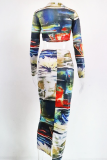 Multicolor Casual Print Patchwork Half A Turtleneck Long Sleeve Two Pieces