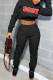 Black Sportswear Print Patchwork Hooded Collar Long Sleeve Two Pieces