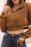 Camel Sexy Solid Patchwork Turndown Collar Tops