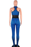 Blue Milk Silk adult Active Fashion Ma'am Patchwork Two Piece Suits Print pencil Sleeveless Two-piece Pa