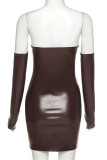 Red Fashion Sexy Solid Backless Strapless Long Sleeve Dresses
