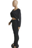 Blue Street Twilled Satin Solid Fold Strap Design O Neck Long Sleeve Regular Sleeve Short Two Pieces