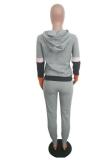 Grey adult Europe and America Fashion Two Piece Suits Patchwork Zippered pencil Long Sleeve Tw