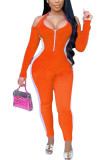 Orange Fashion Sexy Adult Polyester Patchwork Solid Split Joint Halter Skinny Jumpsuits