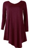purple Cotton Sexy Cap Sleeve Long Sleeves V Neck Swagger Knee-Length Patchwork Solid