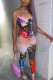 Colour Fashion Sexy Print Backless Strapless Skinny Jumpsuits