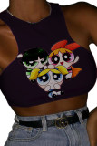 Pink O Neck Sleeveless Letter Print Character Tops