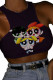 Black O Neck Sleeveless Letter Print Character Tops