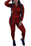 Red Polyester Fashion adult Ma'am Street Camouflage Two Piece Suits pencil Long Sleeve Two Pieces