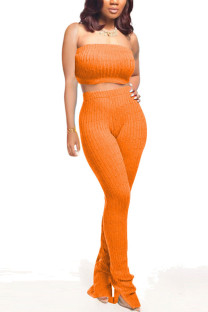 Orange Polyester Fashion adult Ma'am Lightly cooked Solid Two Piece Suits pencil Sleeveless Two Pieces