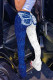 Blue White Fashion Casual Butterfly Print Patchwork Regular Mid Waist Trousers