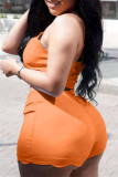 Orange Sexy Casual Solid Backless Spaghetti Strap Sleeveless Two Pieces