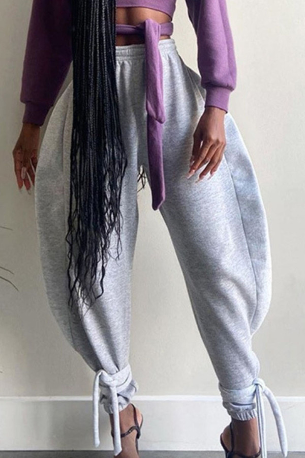Grey Casual Daily Solid Split Joint Plus Size 