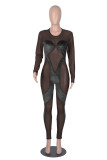 Color Blue Sexy Solid Patchwork O Neck Skinny Jumpsuits