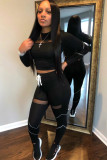 Black OL Two Piece Suits Patchwork Mesh Solid pencil Long Sleeve