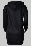 Black Sexy Casual Print Split Joint Hooded Collar A Line Dresses